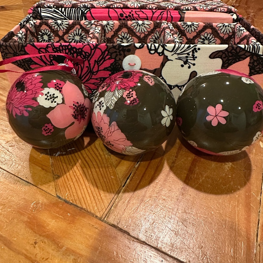 Floral Holiday Ornament Set - Pink and Black